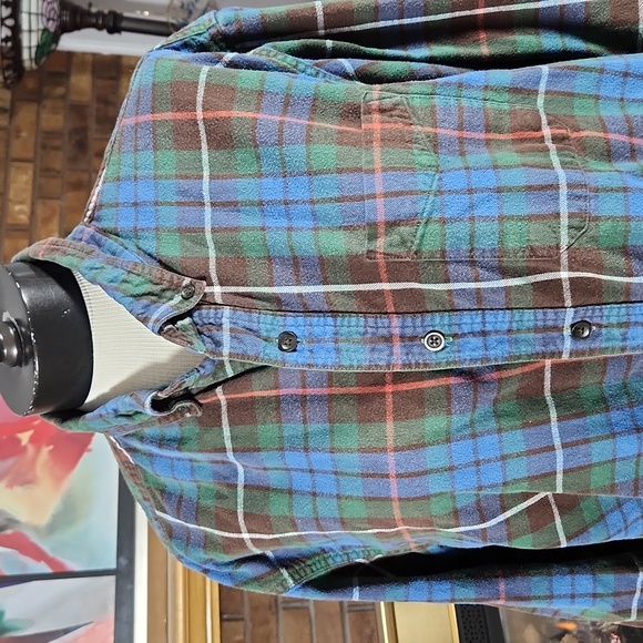 L.L. Bean vintage flannel 100% cotton blue green plaid shirt size XL fitted - Picture 1 of 16